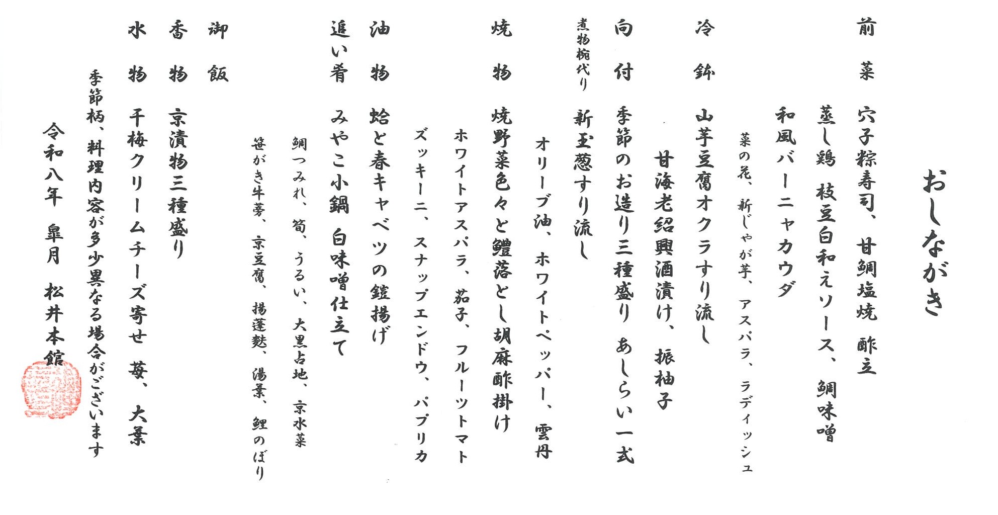 おしながき